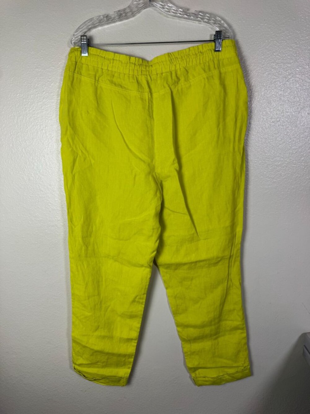 Ellen Tracy Women Lime Green 100% Linen Elastic Waist Pants Size Large Lagenlook - Picture 14 of 15